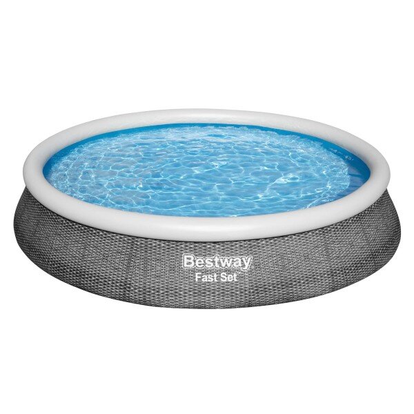 Bestway Fast Set Aufstellpool-Set mit Filterpumpe Ø 396 x 84 cm, Rattan-Optik (Schiefergrau), rund