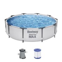 Bestway Steel Pro MAX Frame Pool Set mit Filterpumpe Ø 305 x 76 cm, lichtgrau, rund
